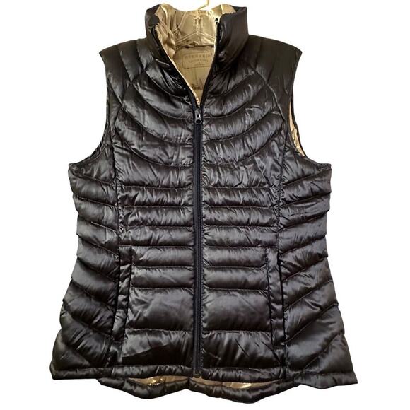 Bernardo Vest Women's Sz S Navy Metallic Goose Down Puffer Zip Athleisure Gorp - Picture 1 of 12